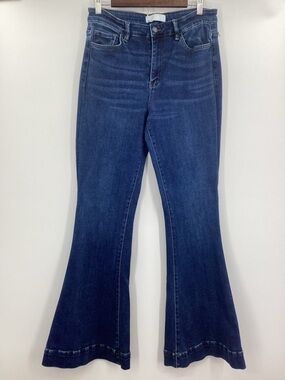 High-Rise Dark Blue Flare Jeans for Women Stretch